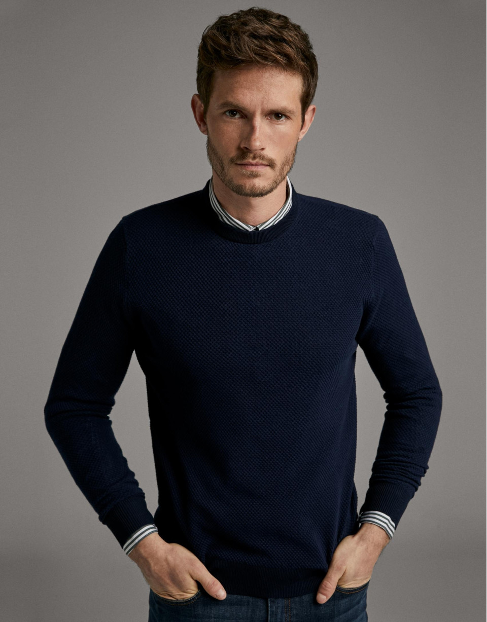 Navy blue seed stitch sweater - Man - SS2020 | Roberto Verino