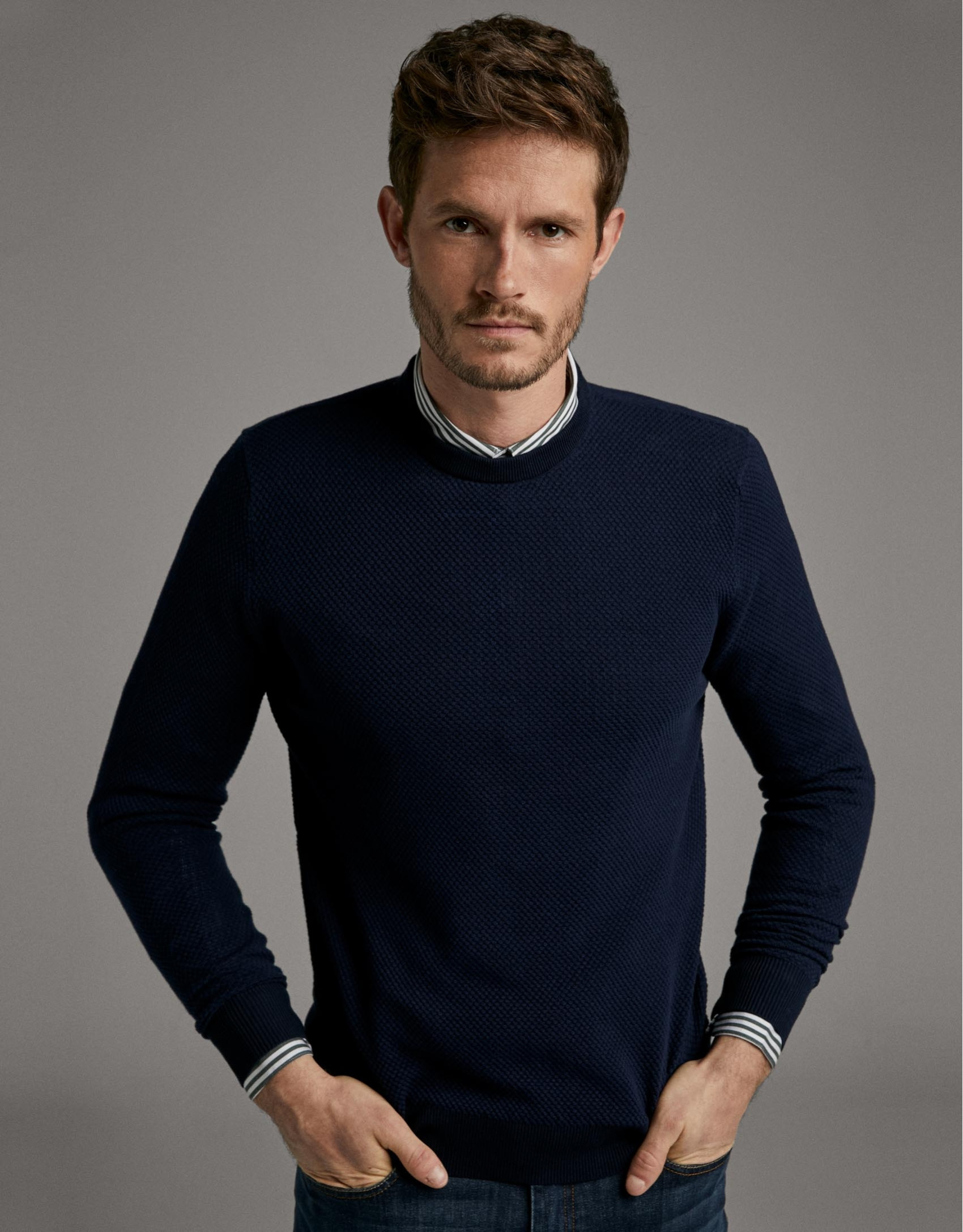Navy blue seed stitch sweater - Man - SS2020 | Roberto Verino