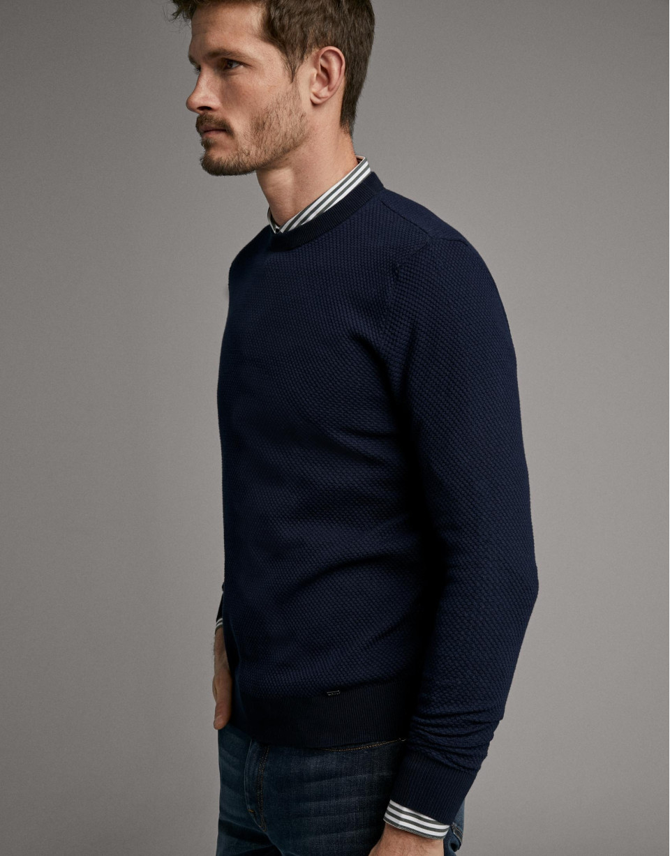Navy blue seed stitch sweater - Man - SS2020 | Roberto Verino