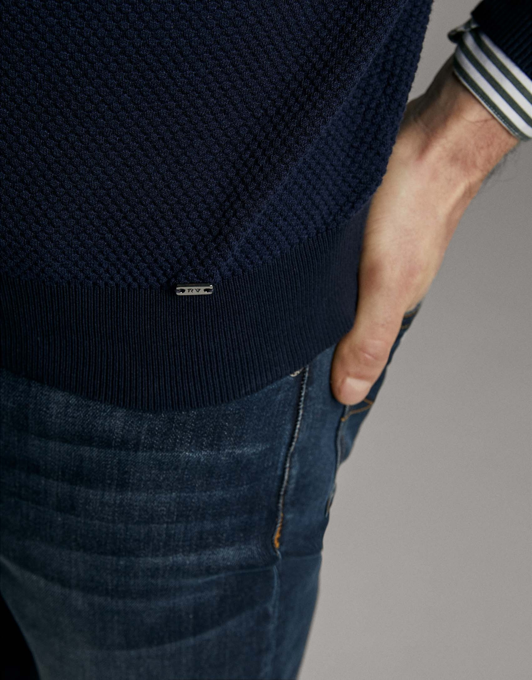 Navy blue seed stitch sweater - Man - SS2020 | Roberto Verino