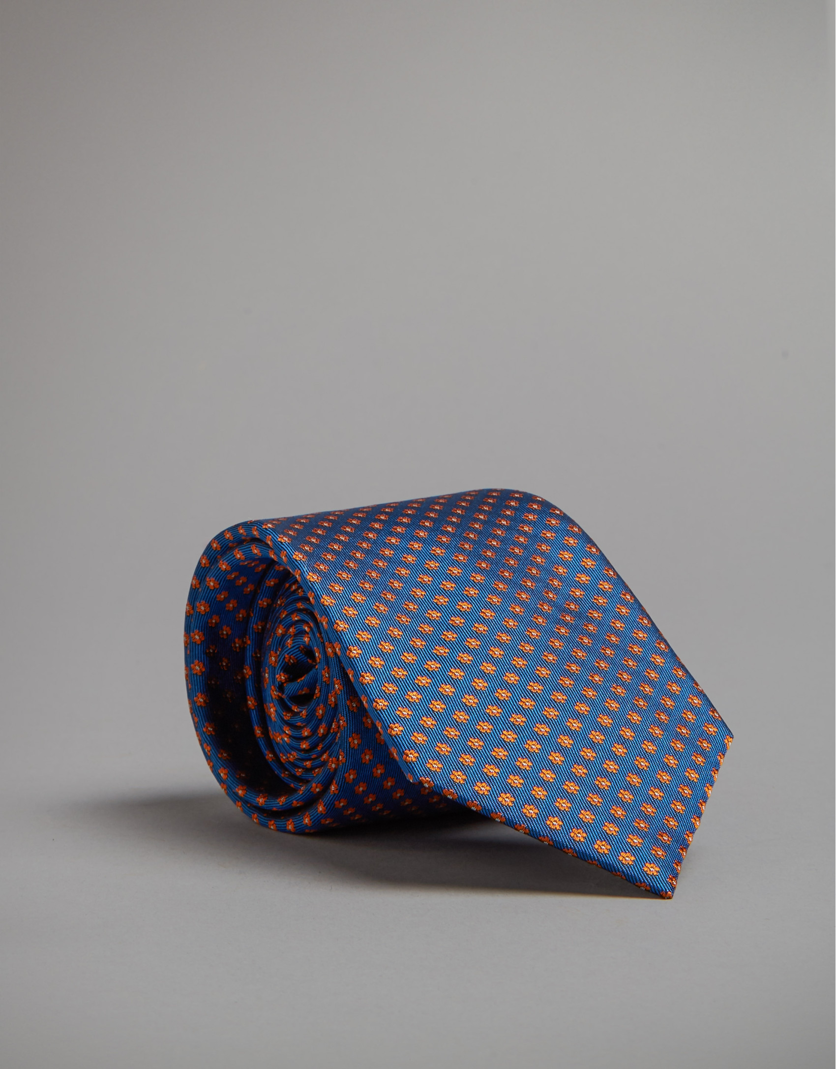 Corbata azul con jacquard flores naranja | Roberto Verino
