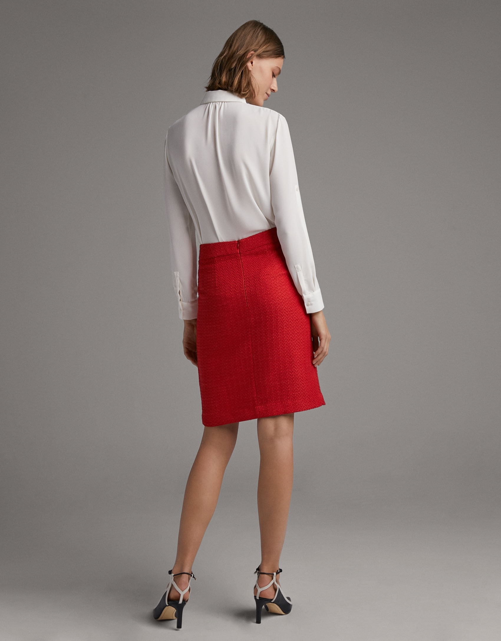 Carmine red midi skirt with slit - Woman | Roberto Verino