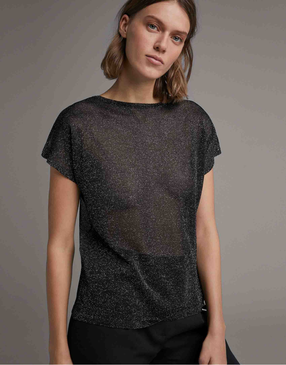 Black transparent lurex sweater - Woman | Roberto Verino