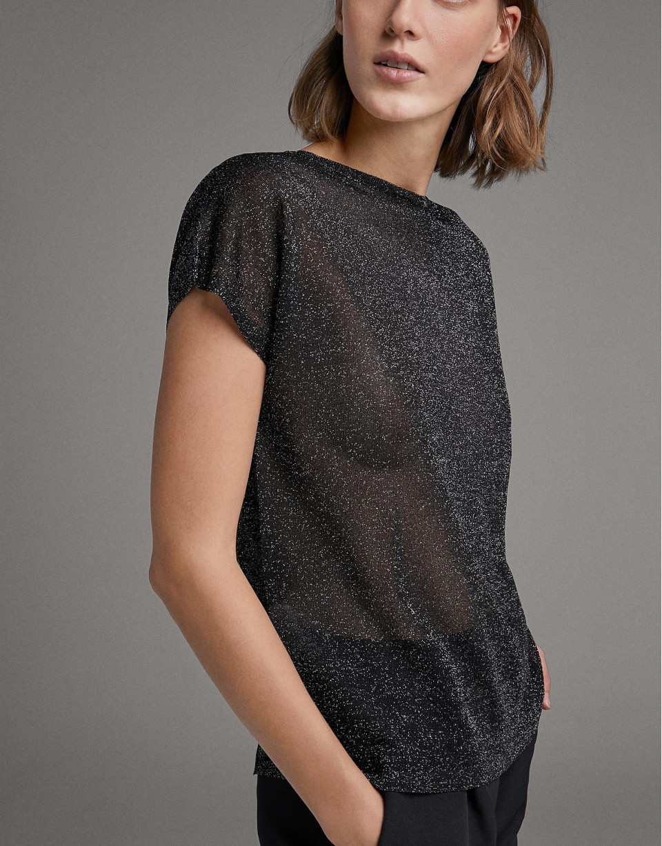 Black transparent lurex sweater - Woman | Roberto Verino