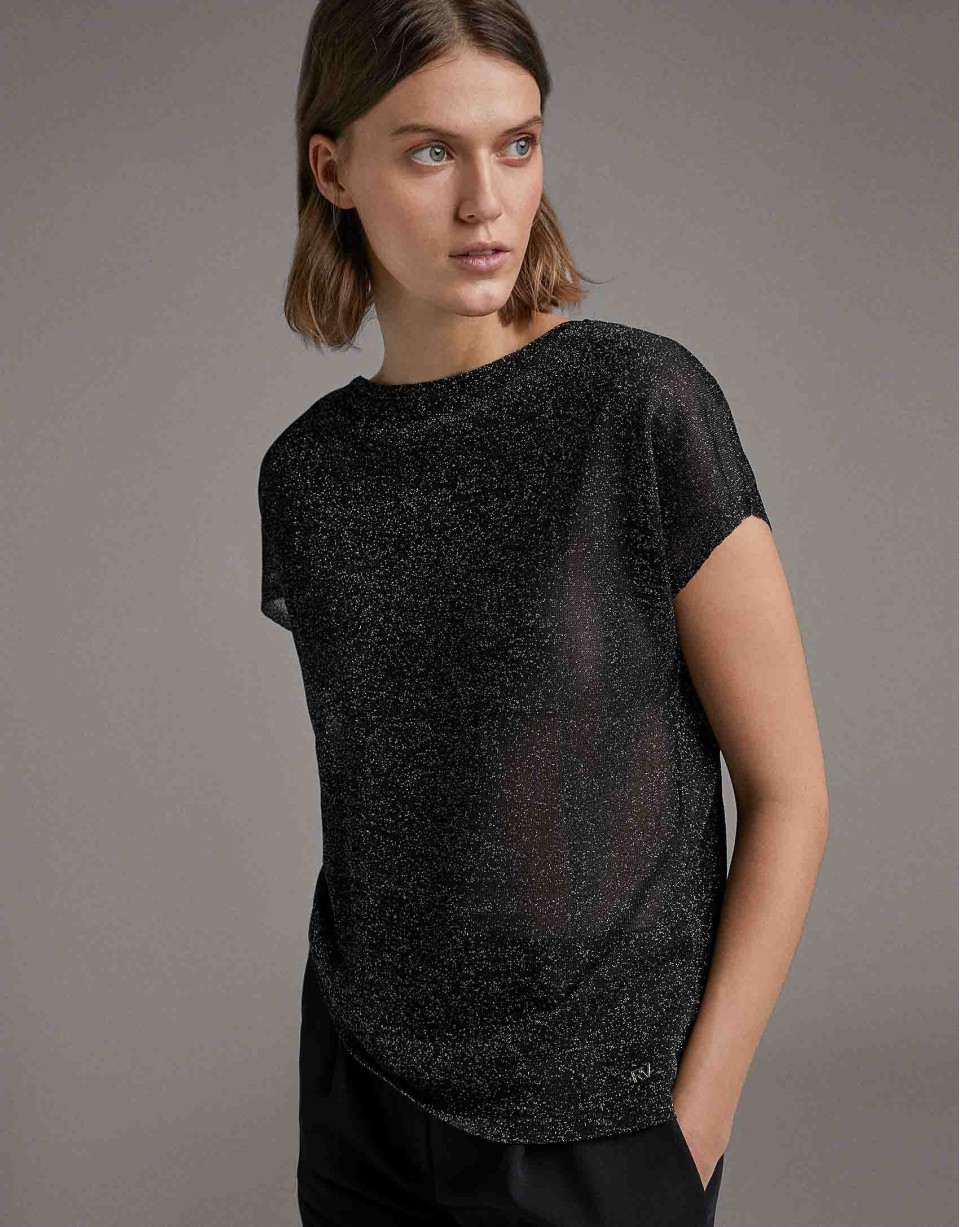 Black transparent lurex sweater - Woman | Roberto Verino
