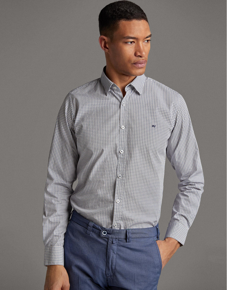 Khaki/blue geometric print men's shirt - Man | Roberto Verino