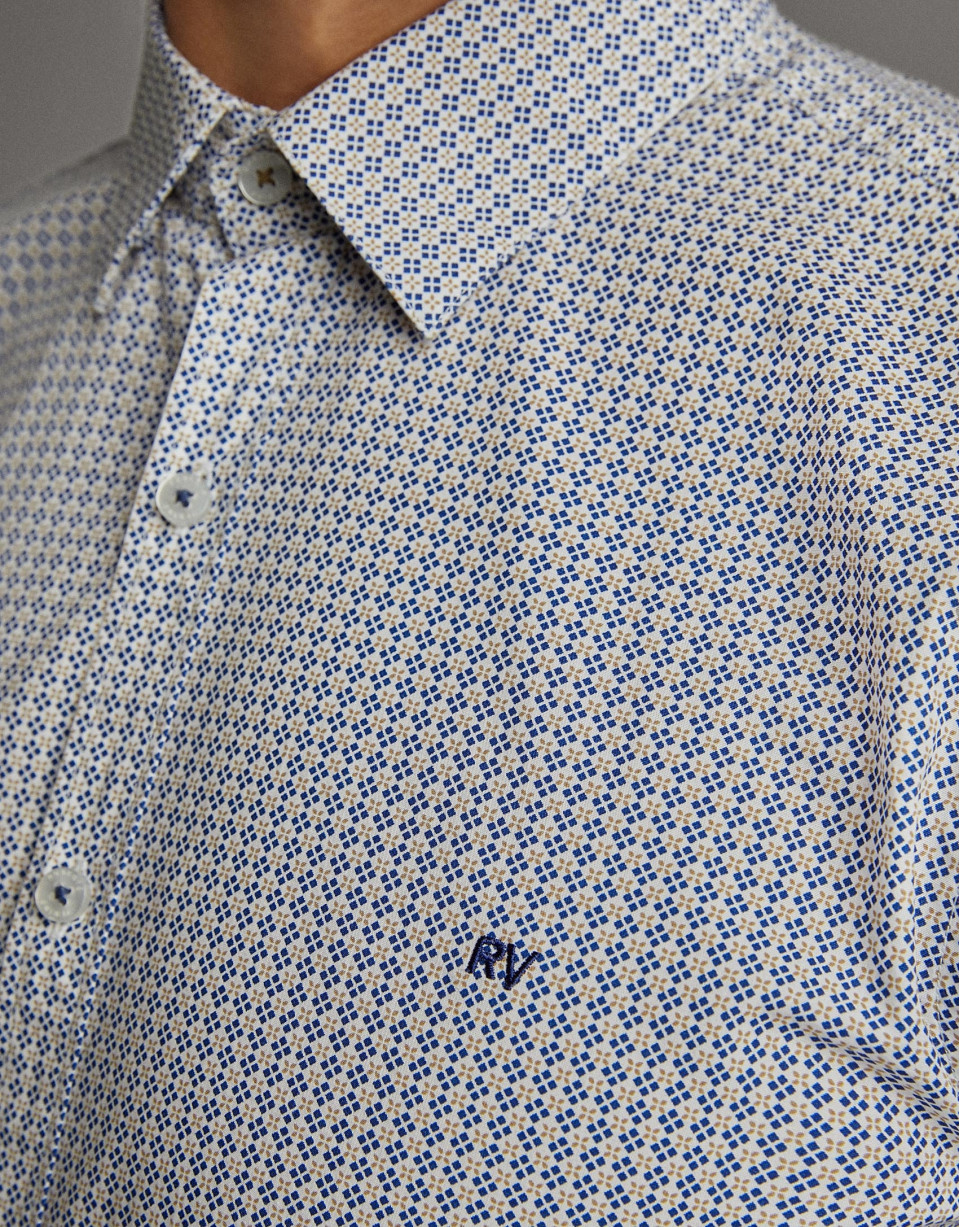 Khaki/blue geometric print men's shirt - Man | Roberto Verino