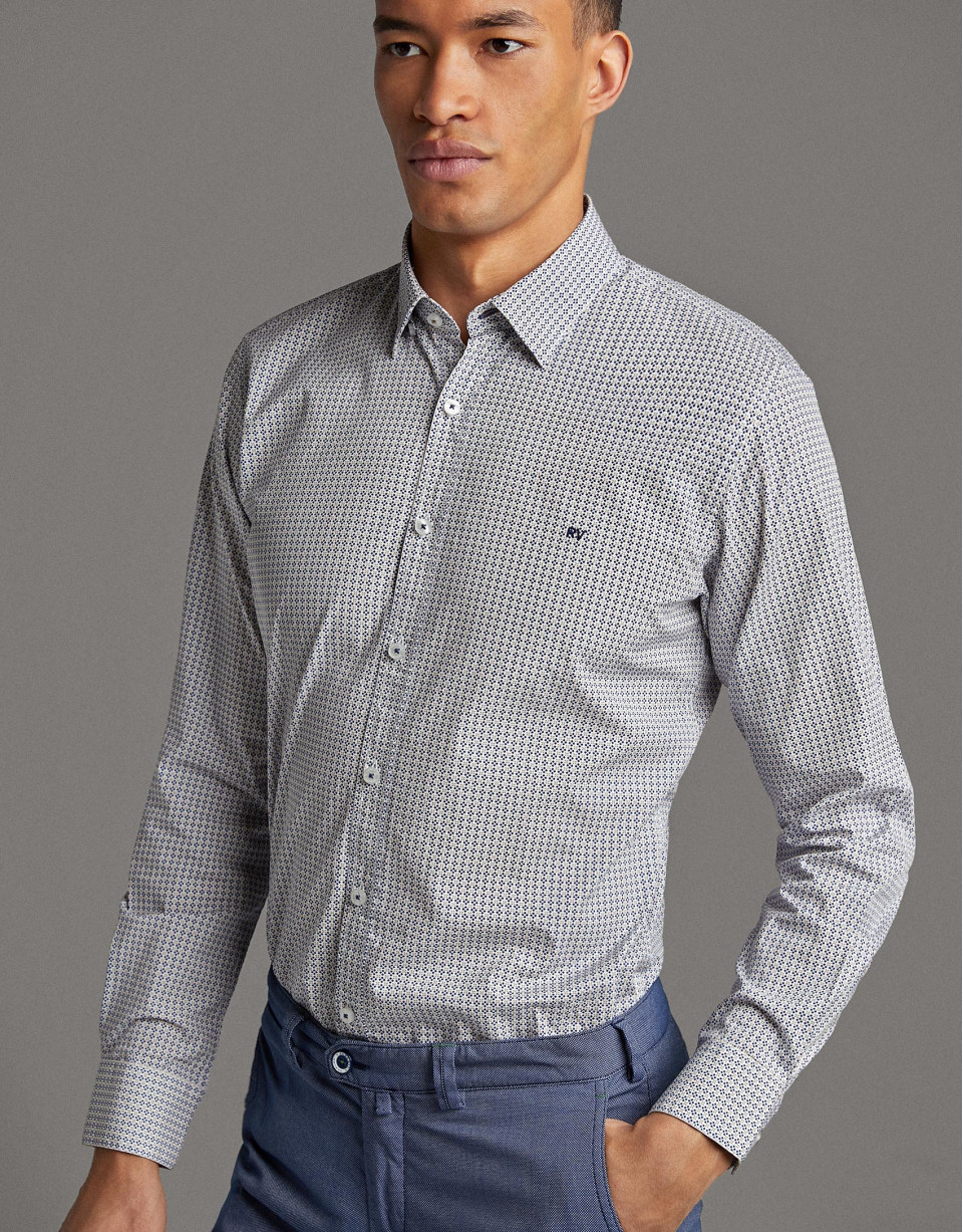Khaki/blue geometric print men's shirt - Man | Roberto Verino