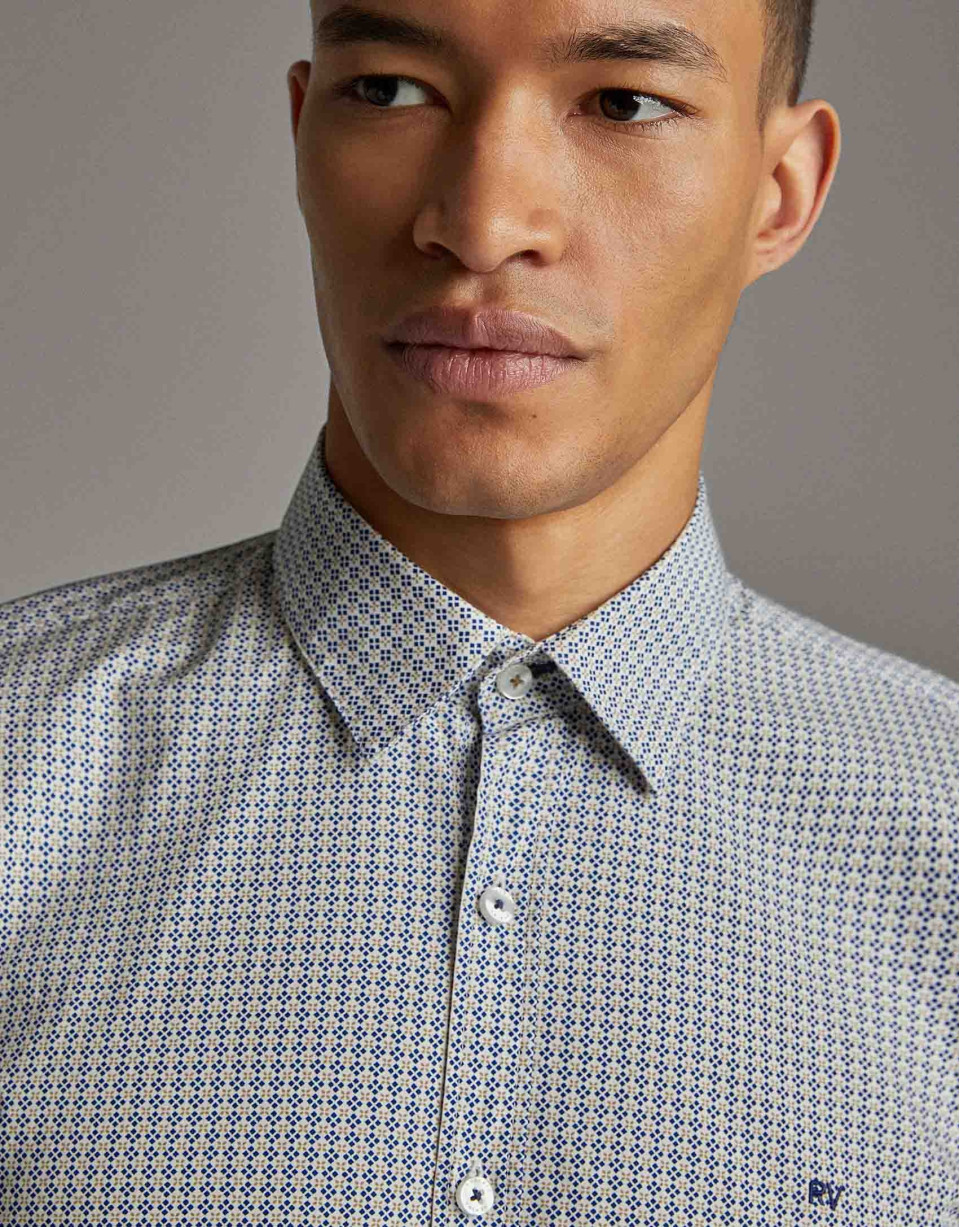 Khaki/blue geometric print men's shirt - Man | Roberto Verino