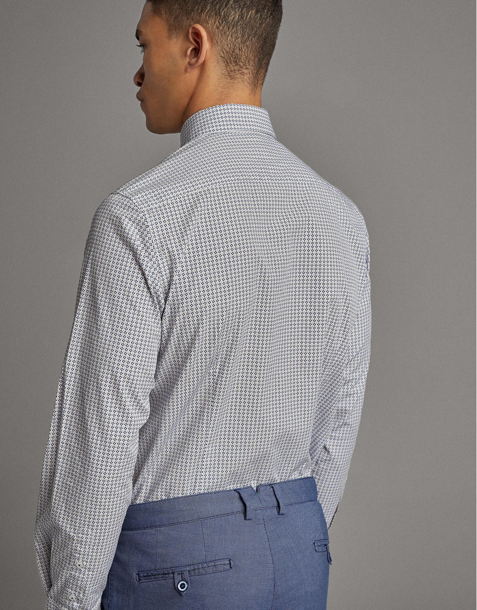 Khaki/blue geometric print men's shirt - Man | Roberto Verino