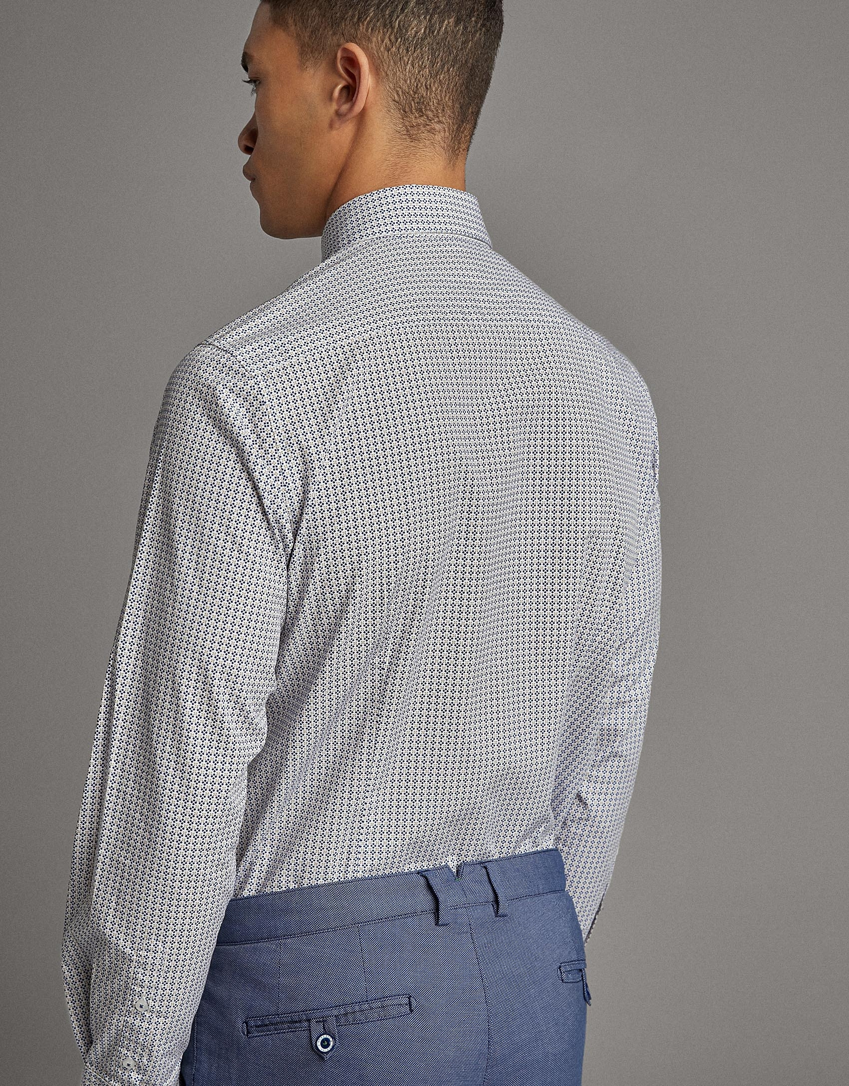 Khaki/blue geometric print men's shirt - Man | Roberto Verino