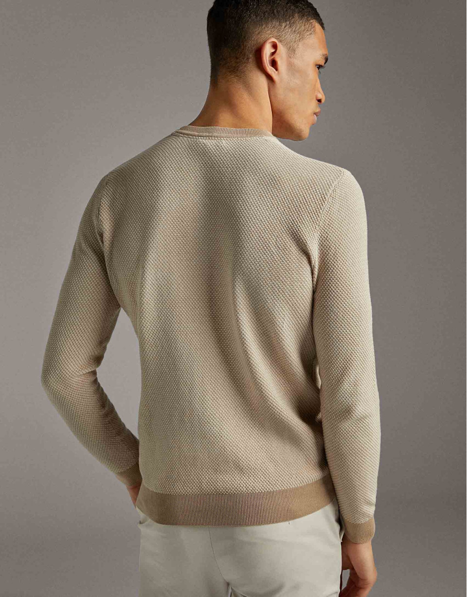 Two-tone natural seed stitch sweater - Man | Roberto Verino