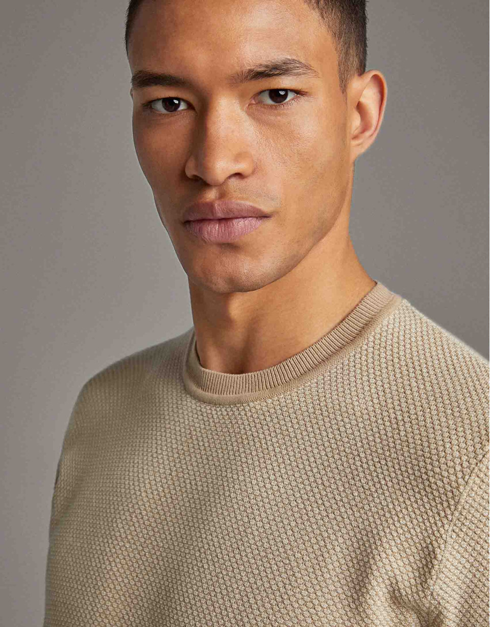Two-tone natural seed stitch sweater