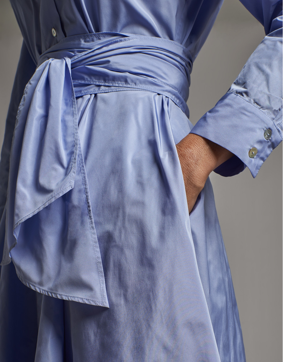 Vestido camisero tafetán azul pastel - Mujer | Roberto Verino