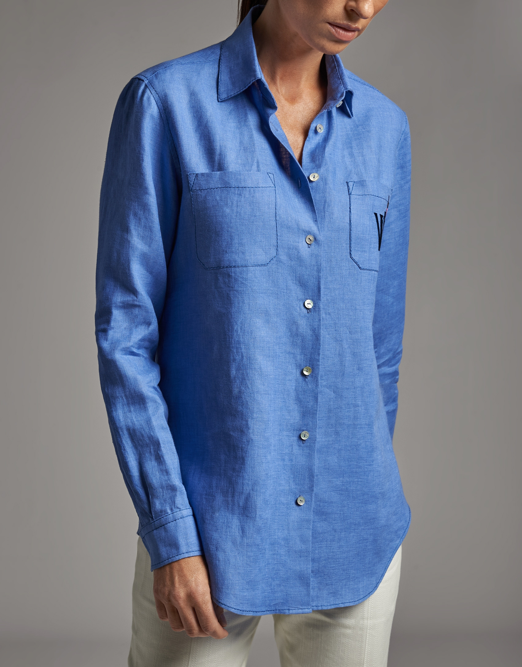 Camisa masculina de lino azul - Mujer - PV2020 | Roberto Verino