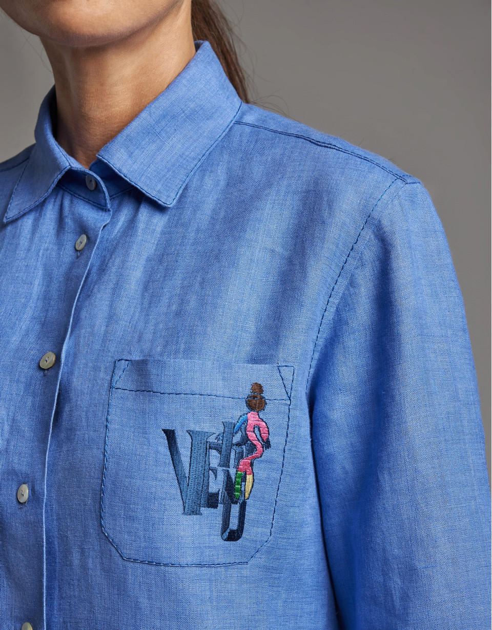 Camisa masculina de lino azul - Mujer - PV2020 | Roberto Verino