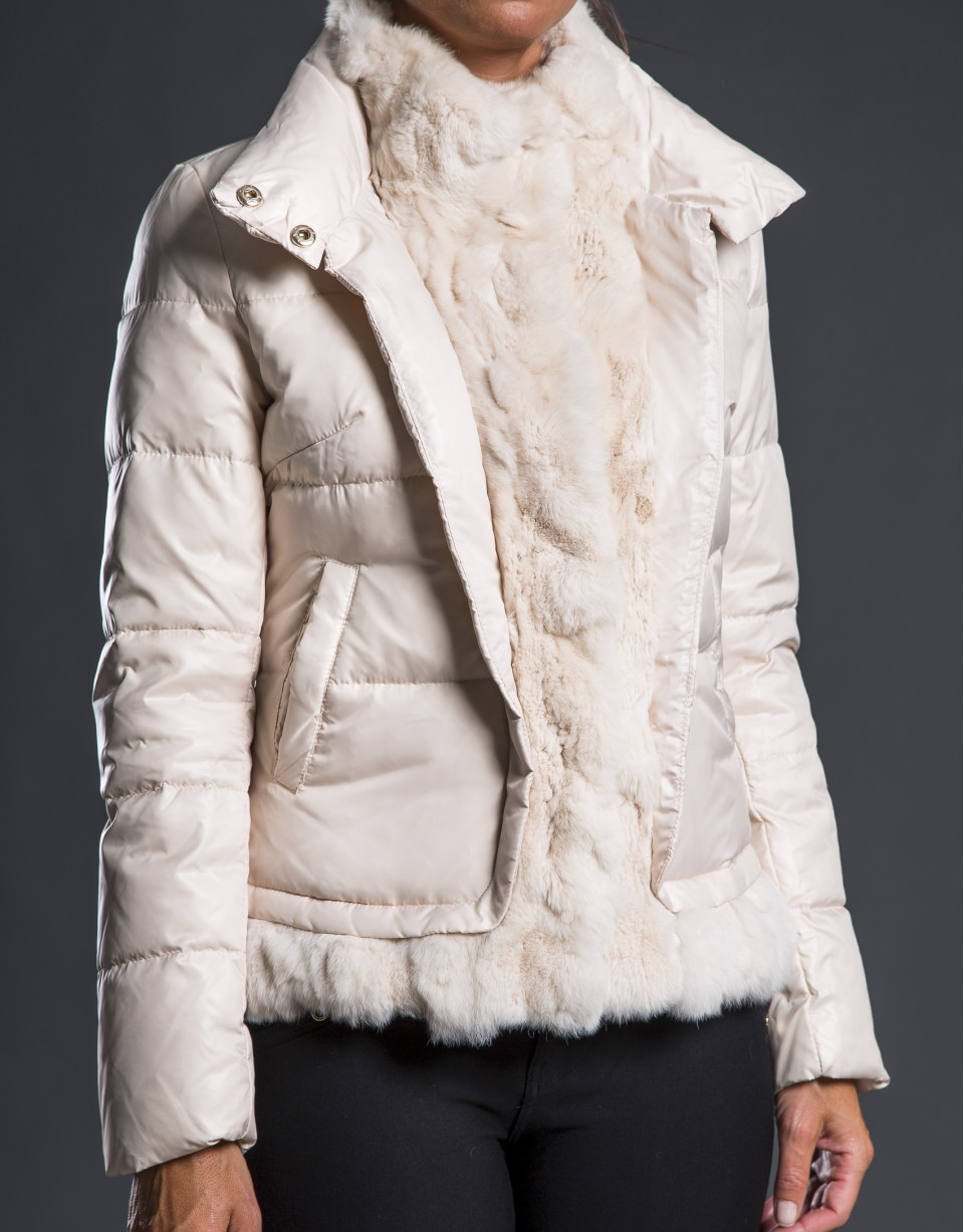 Beige fur quilted jacket 