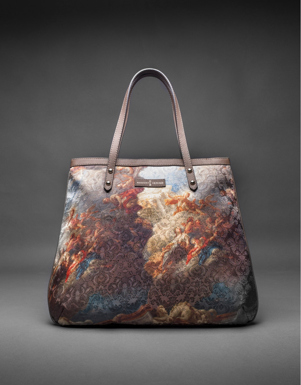 Bolso Birdy Vinci  en tejido estampado y corcho laminado oro