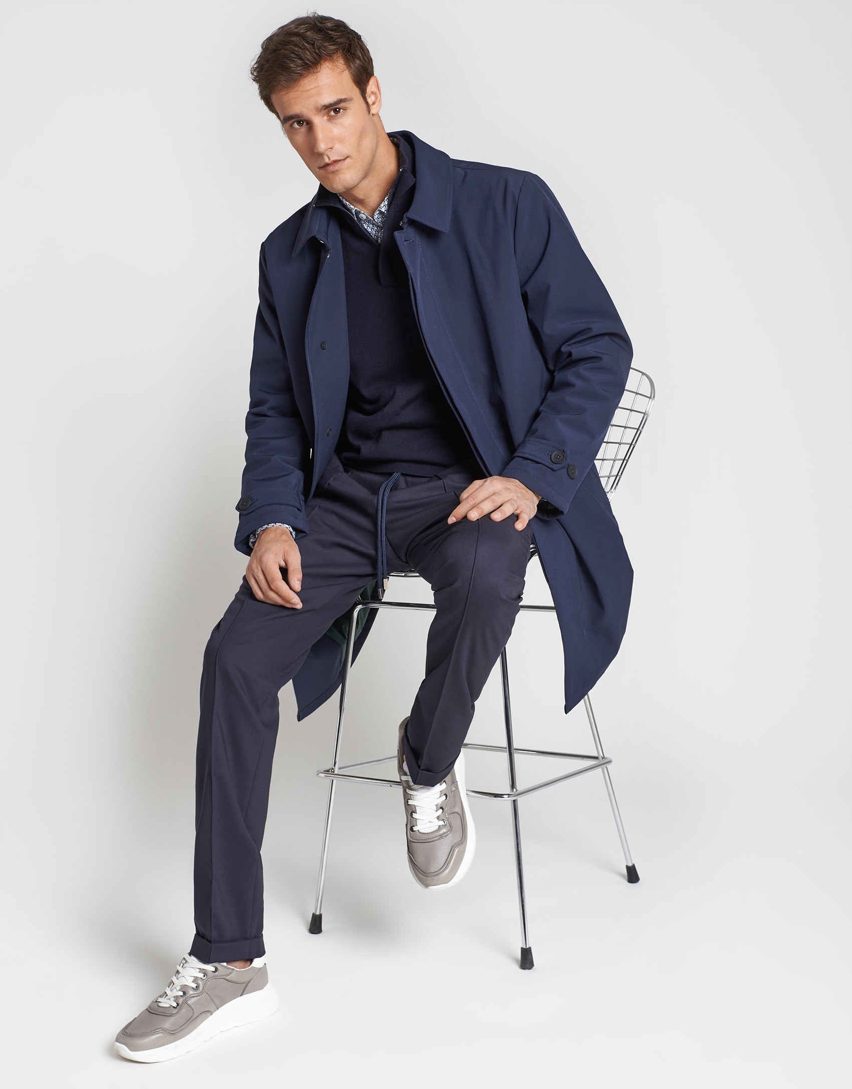 Navy blue raincoat with shirt collar - Man | Roberto Verino