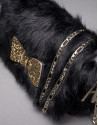 Black rabbit fur Poppy bag with an old gold crystal bow