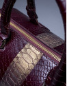 Burgundy leather Carmen Andromeda bag with embossed snake and old gold stripe