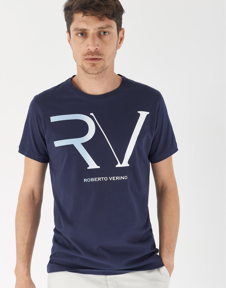 Camiseta algodón marino logo RV celeste | Roberto Verino