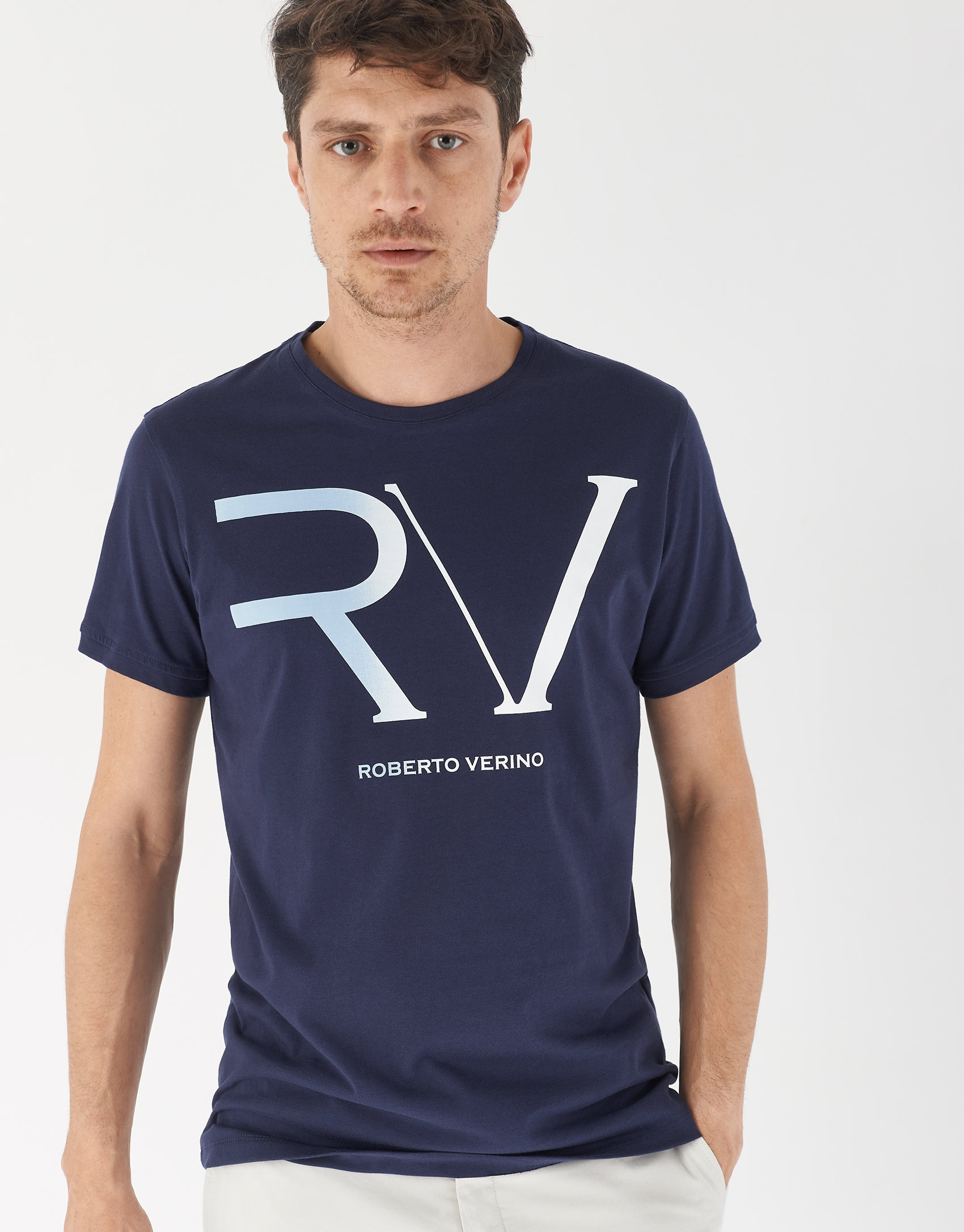 Camiseta algodón marino logo RV celeste | Roberto Verino