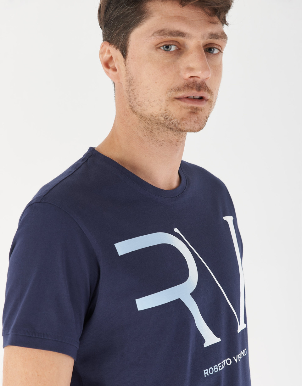 Camiseta algodón marino logo RV celeste | Roberto Verino