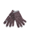 Grey and bordeaux stripe knitted gloves.