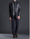 Dark brown leather parka with pockets