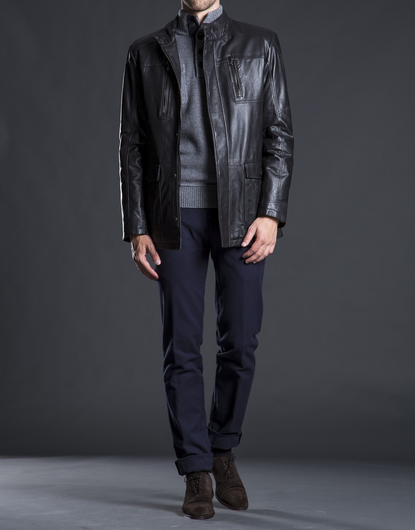 Parka piel marrón oscuro bolsillos