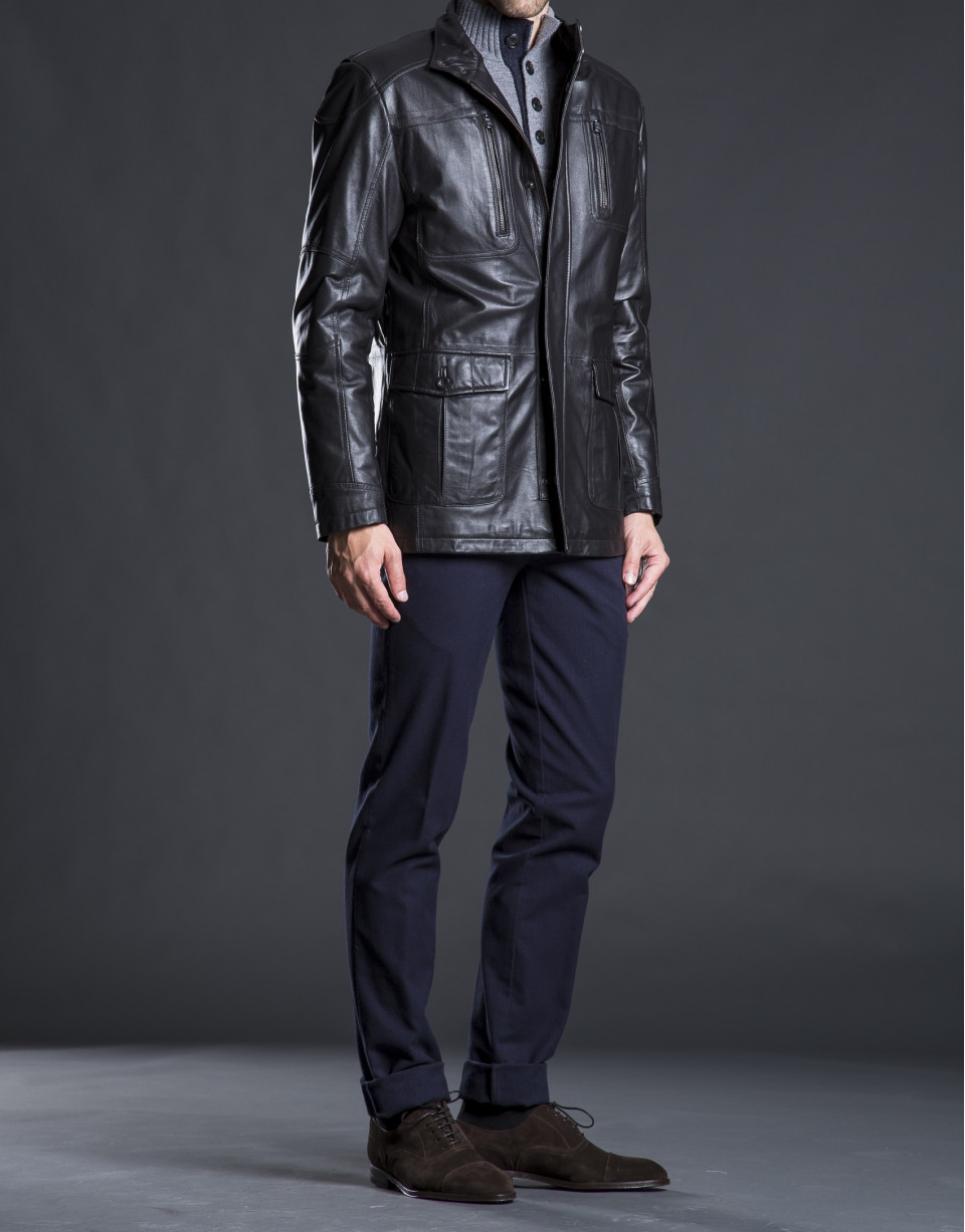 Parka piel marrón oscuro bolsillos