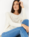 Off white fine knit sweater with horizontal ... | Roberto Verino