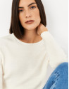 Off white fine knit sweater with horizontal ... | Roberto Verino