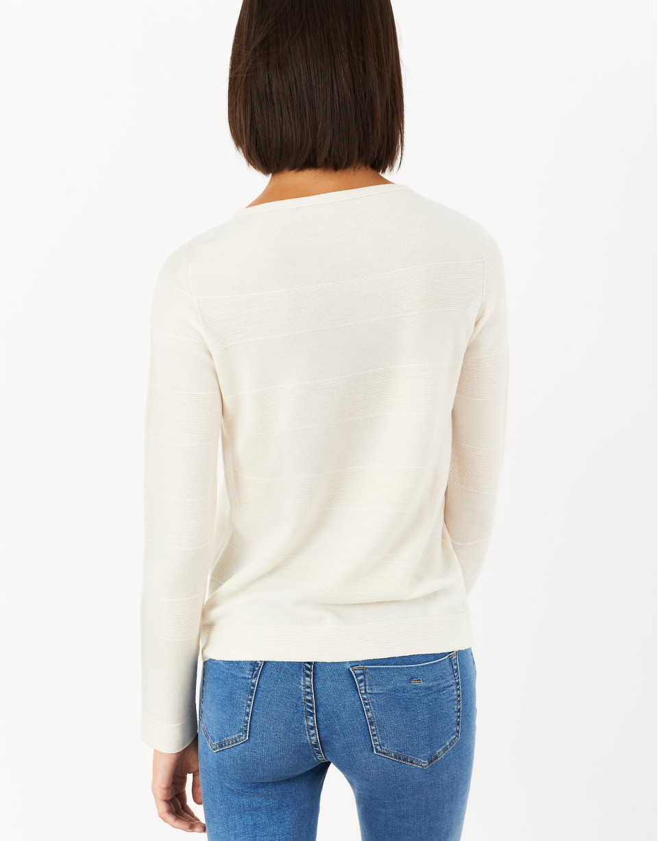 Off white fine knit sweater with horizontal ... | Roberto Verino