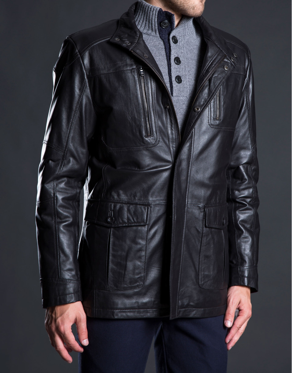Parka piel marrón oscuro bolsillos