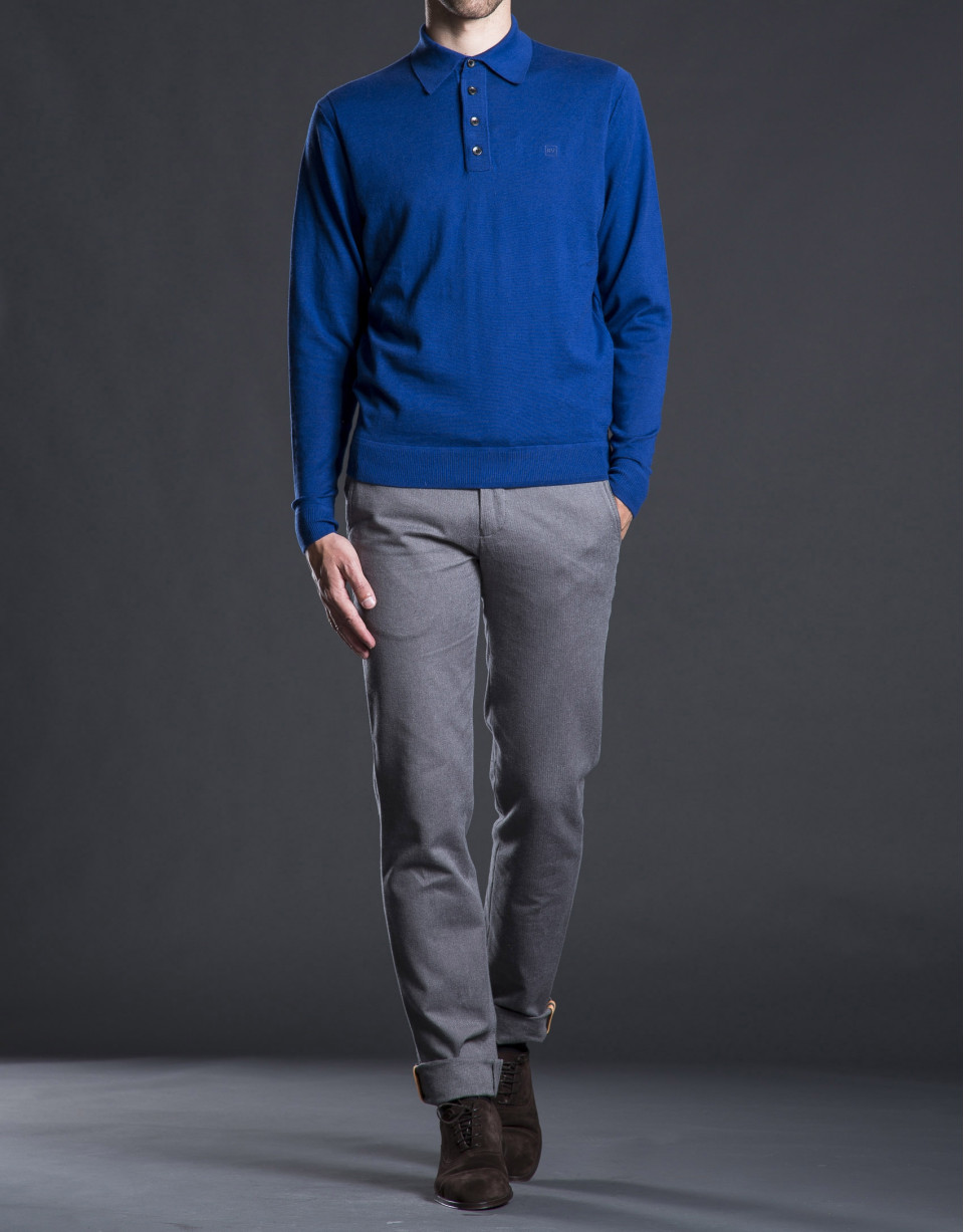 Blue knit polo shirt