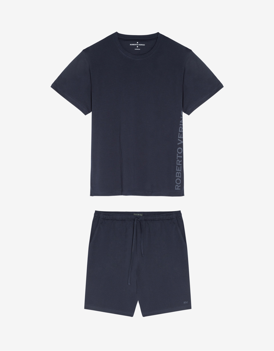 Navy blue cotton short sleeve pajamas