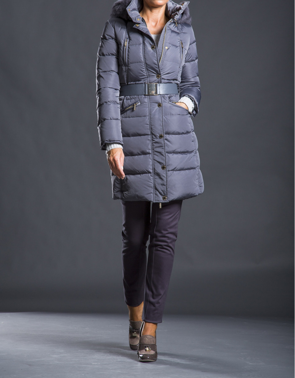 Long gray ski jacket with hood 