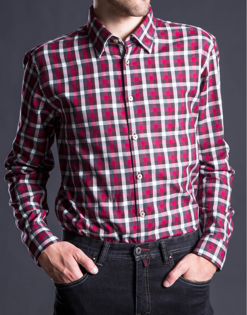 Camisa sport cuadro rojo gris