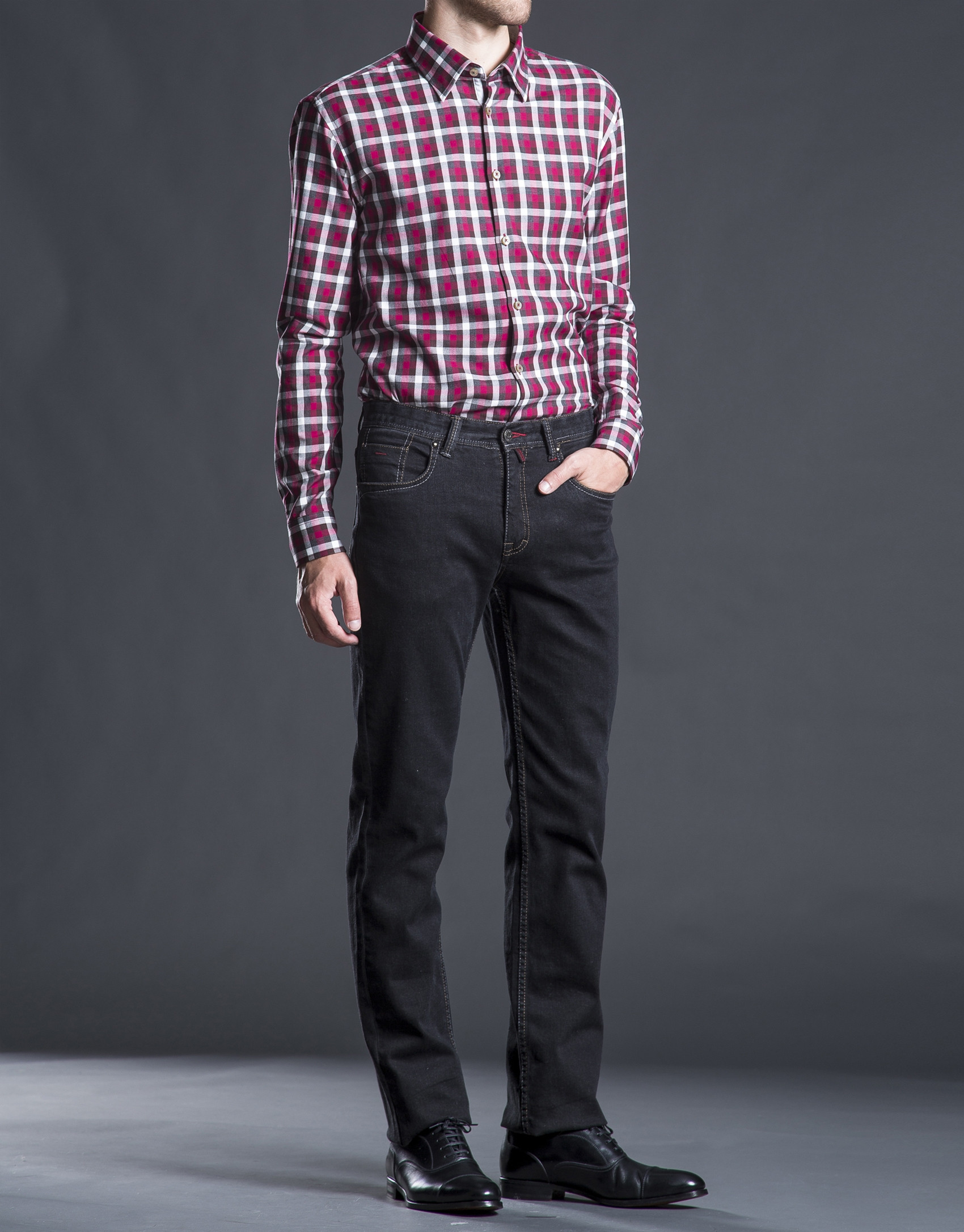 Camisa sport cuadro rojo gris