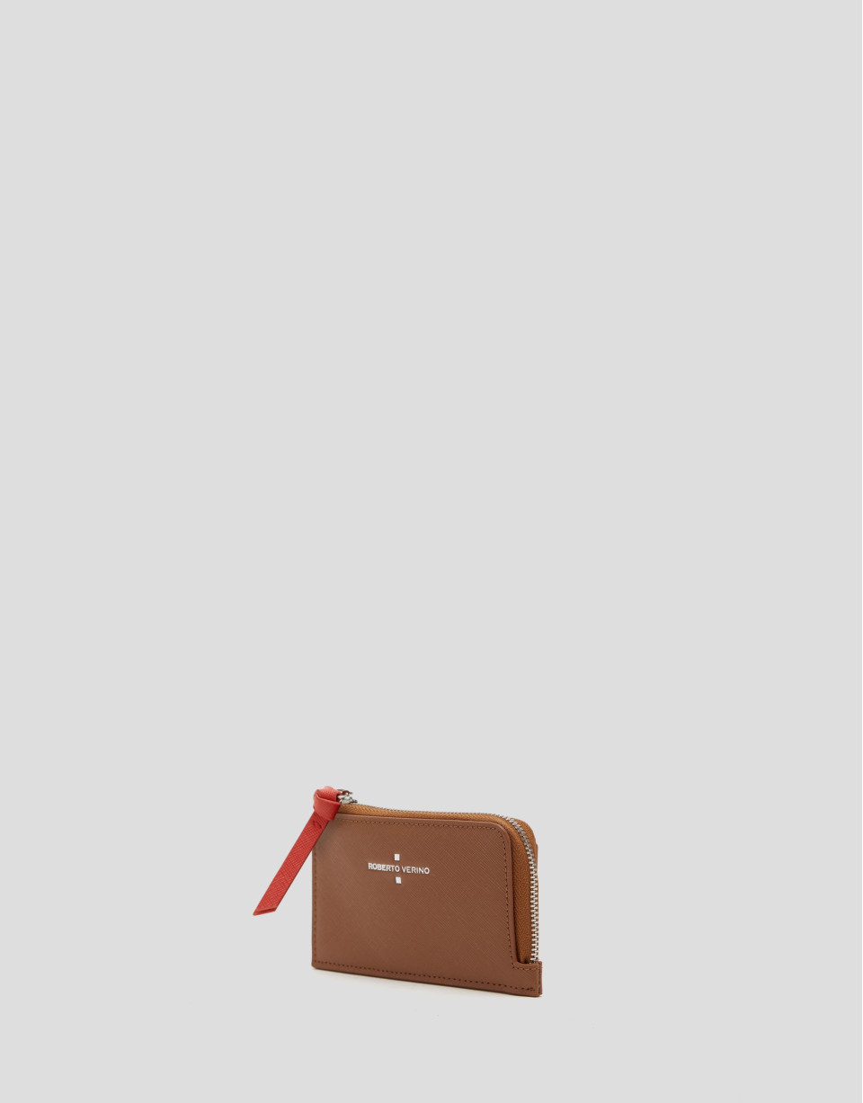 Brown Saffiano leather Sama coin purse  | Roberto Verino