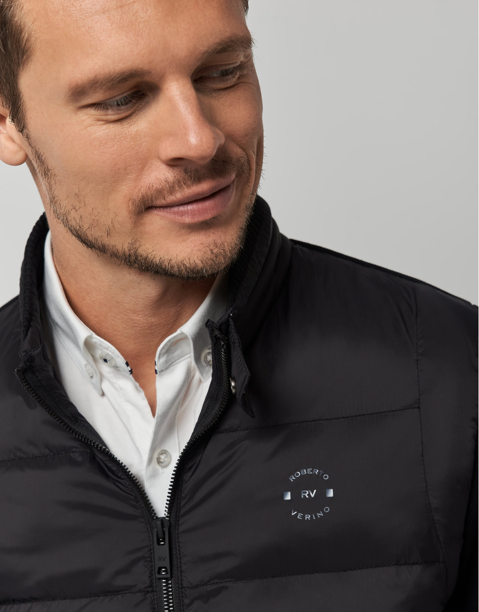 Black quilted windbreaker with knit sleeves | Roberto Verino