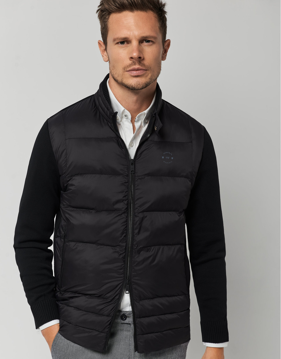 Black quilted windbreaker with knit sleeves | Roberto Verino