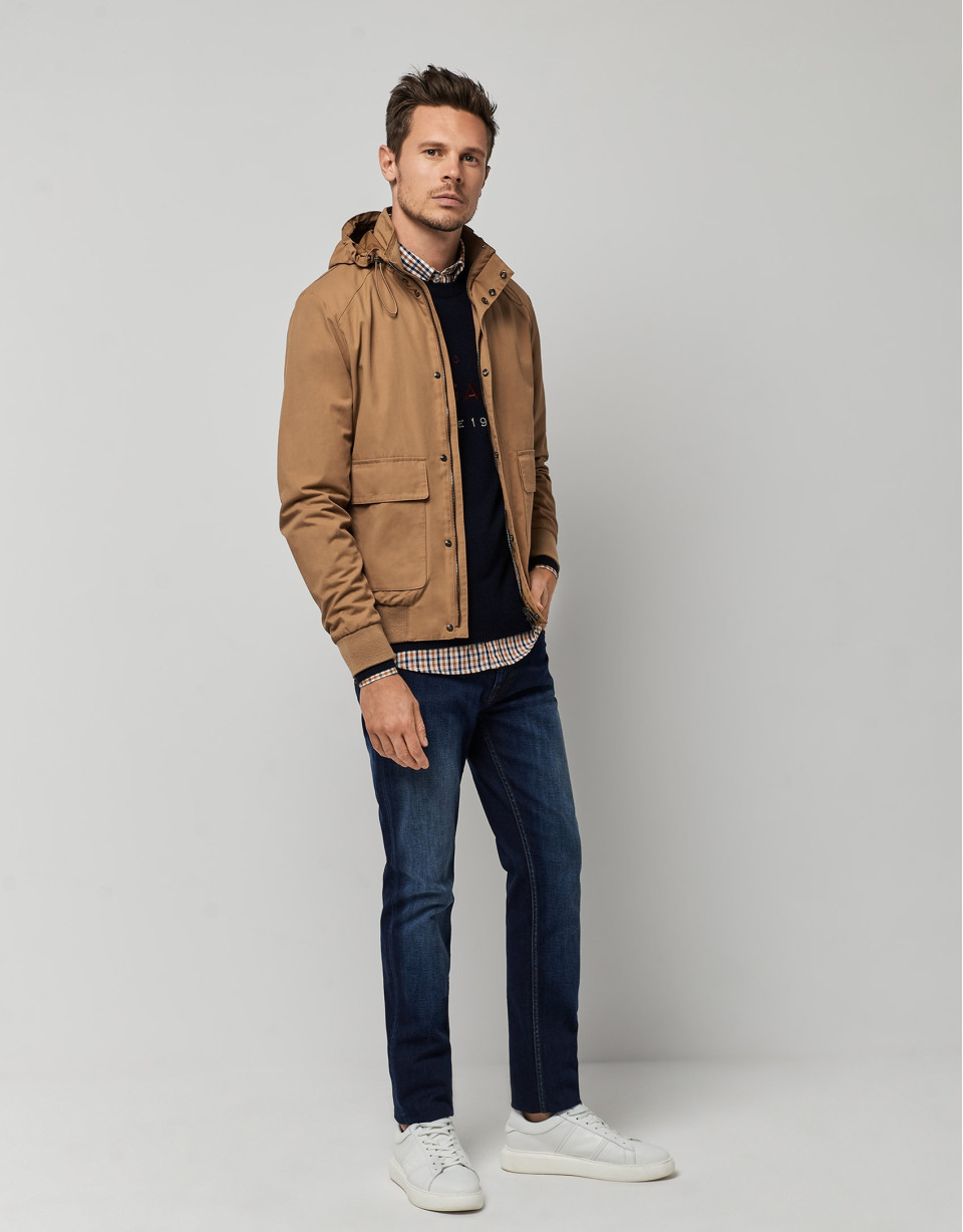 Camel technical cotton windbreaker - Man | Roberto Verino