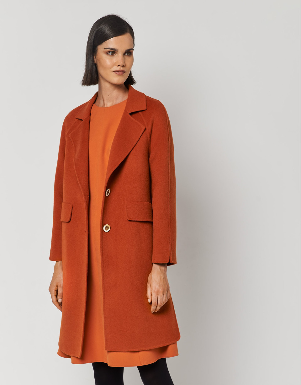 Three-quarter orange double-faced wool coat | Roberto Verino