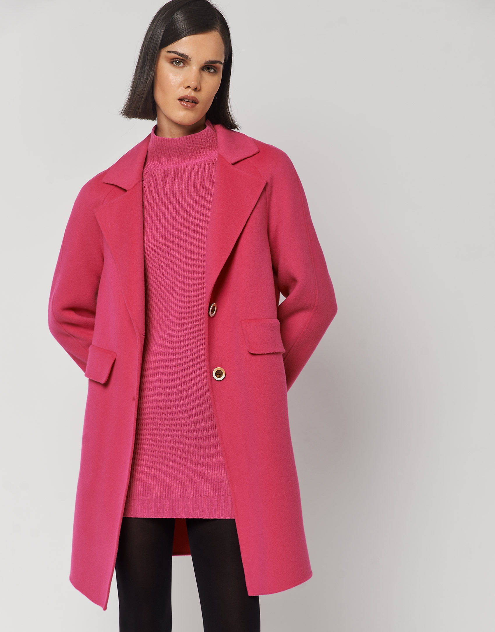 Three-quarter fuchsia double-faced wool coat | Roberto Verino