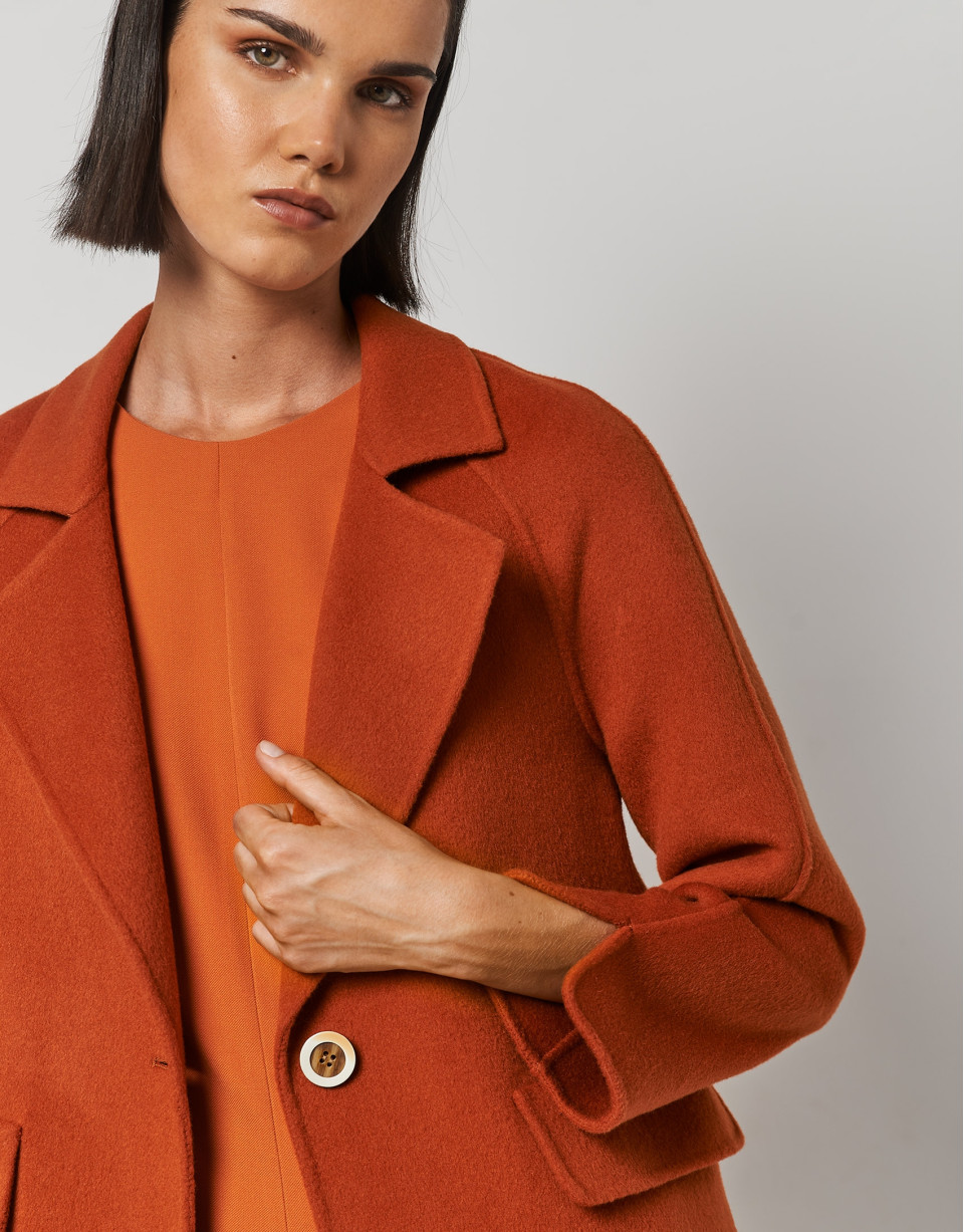 Three-quarter orange double-faced wool coat | Roberto Verino