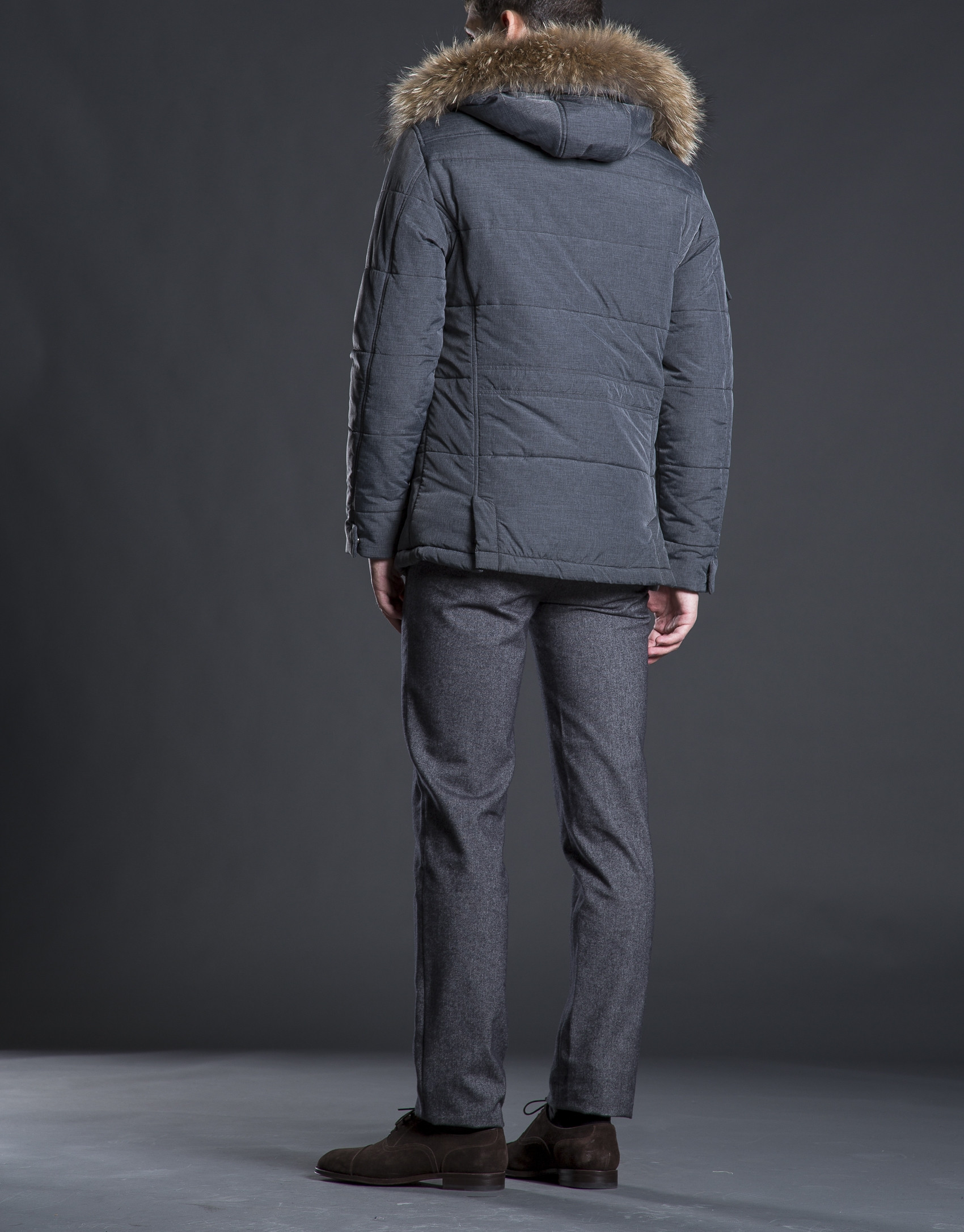 Gray hair hooded tracksuit jacket