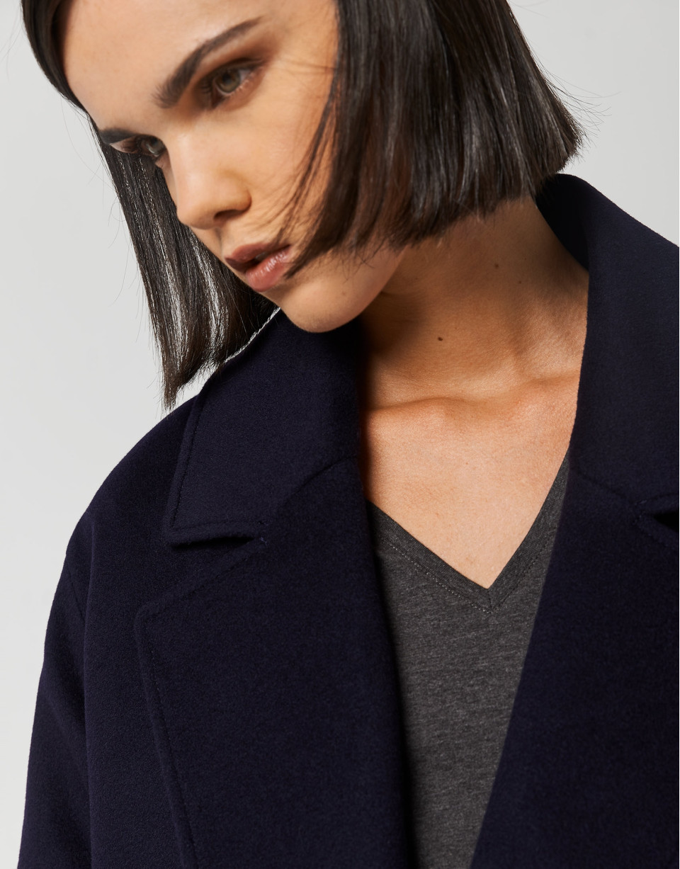 Three-quarter navy blue cloth jacket - Woman | Roberto Verino